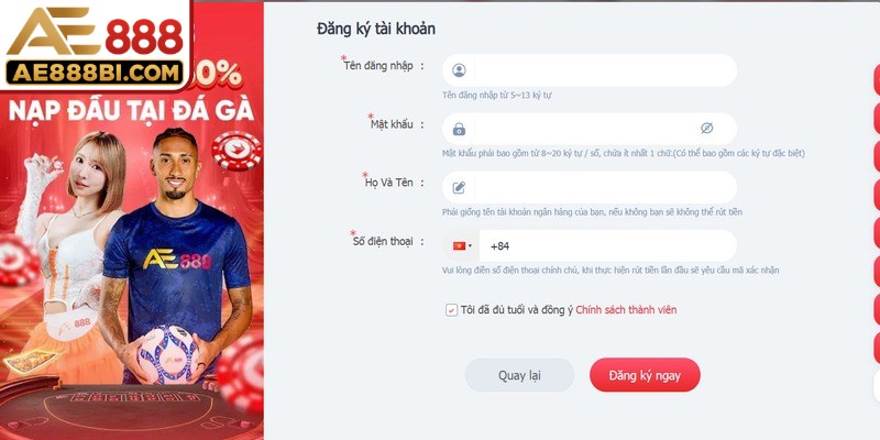 Tiến hành đăng ký để điền thông tin thật chính xác và trung thực